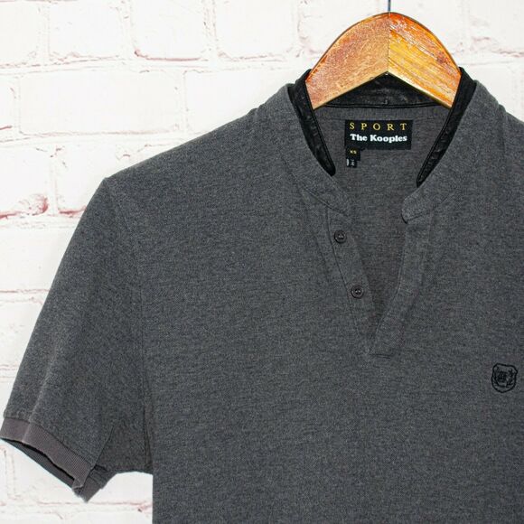 The Kooples Men's Pique and leather trim Polo Shirt Gray Size XS - Picture 5 of 8